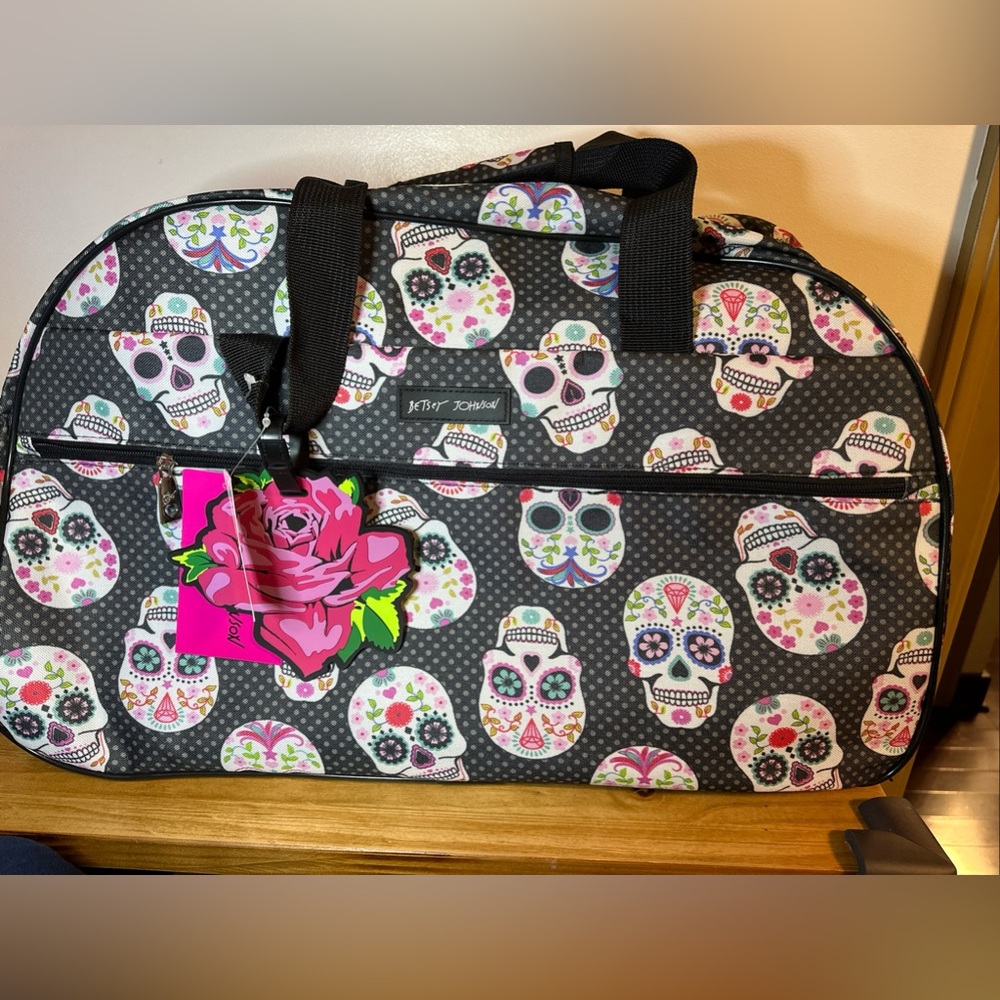 Betsey Johnson Sugar Skull Party Collection Rolling Duffle Bag Luggage 22"